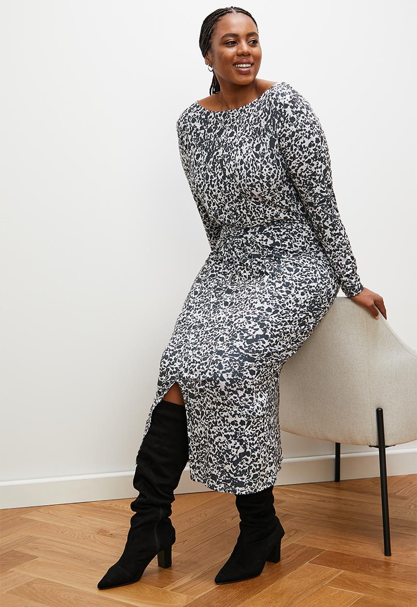 edit - Knot front midi dress with slit - natures texture