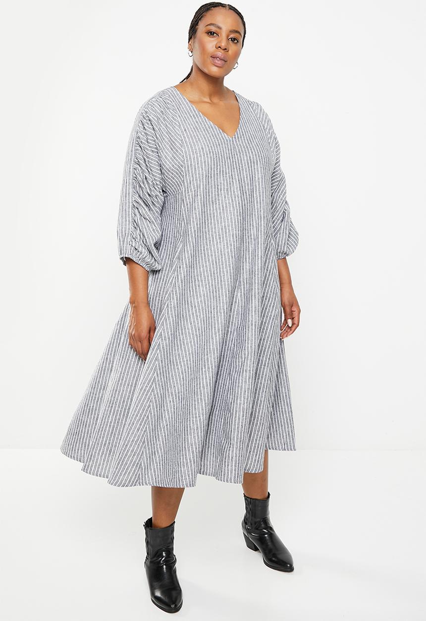 AMANDA LAIRD CHERRY - Plus lydiana dress - white/black woven stripe