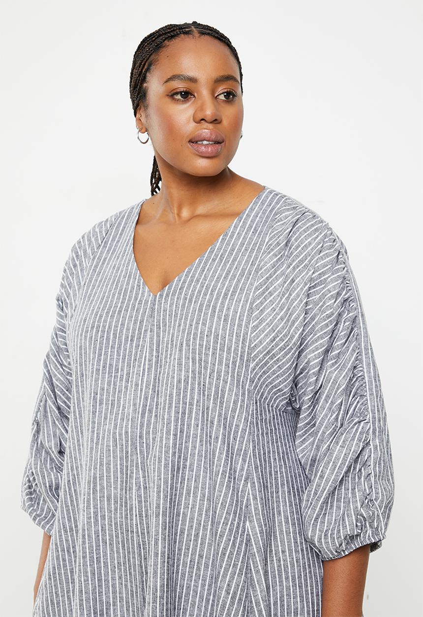 AMANDA LAIRD CHERRY - Plus lydiana dress - white/black woven stripe
