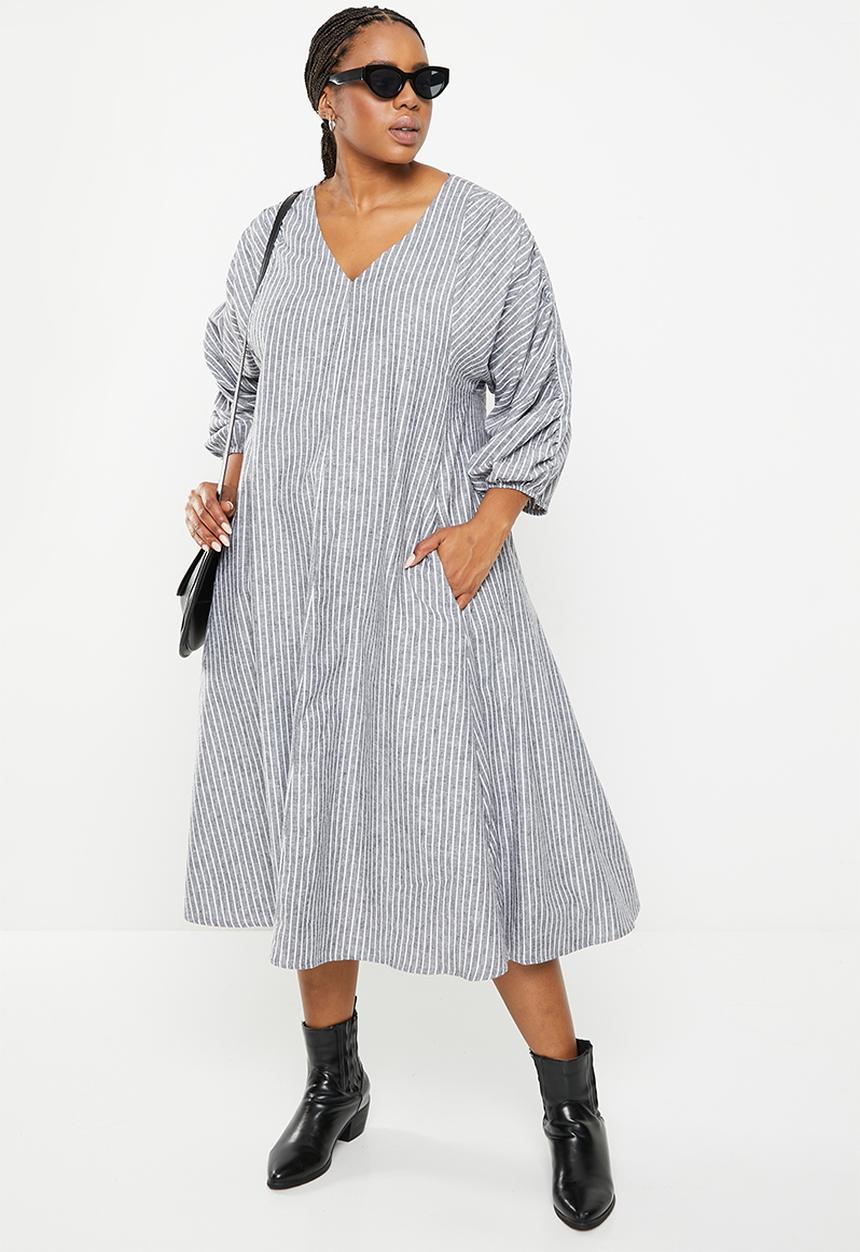 AMANDA LAIRD CHERRY - Plus lydiana dress - white/black woven stripe