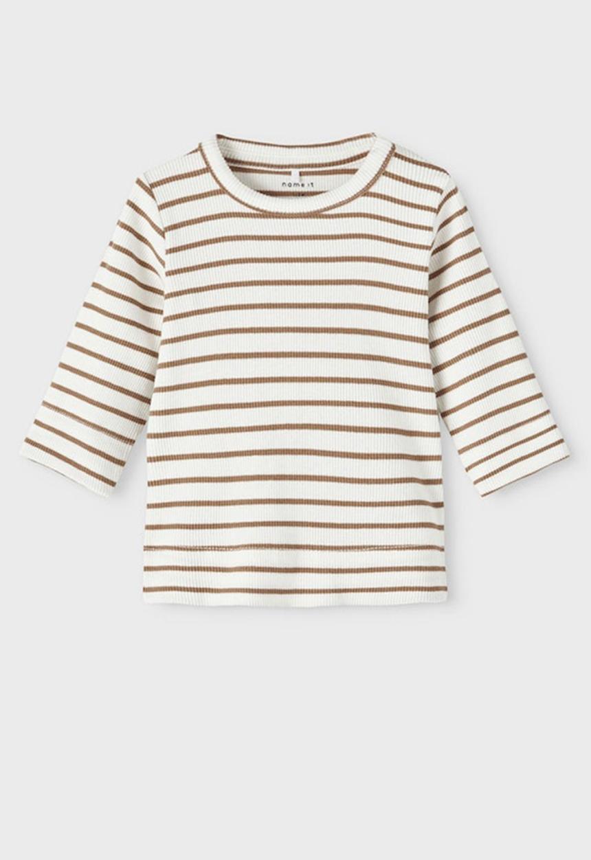 Name It - Skylar long sleeve slim top - white & brown