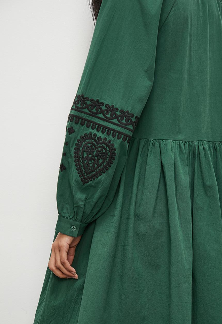 Superbalist - Embroidery mini dress with balloon sleeve - green & black