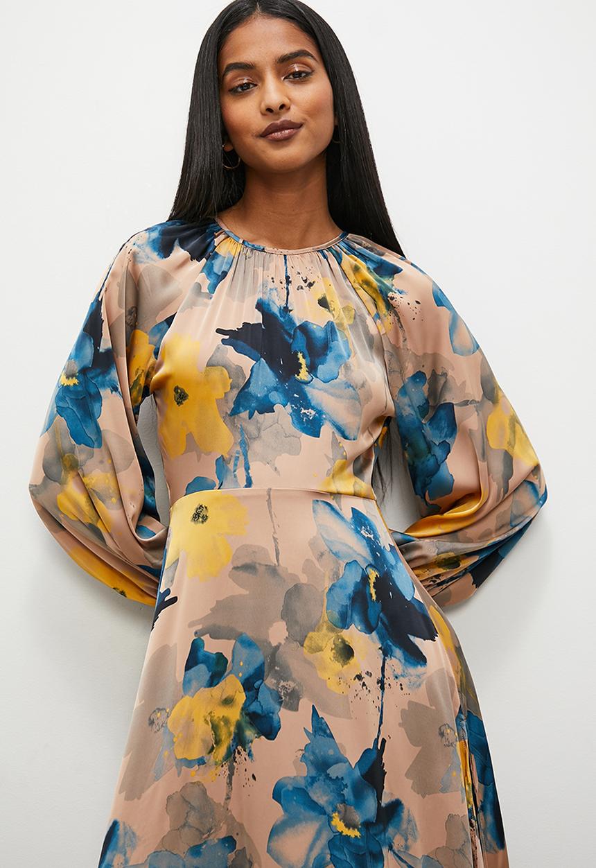 Superbalist - Satin balloon sleeve maxi dress - floral print 2