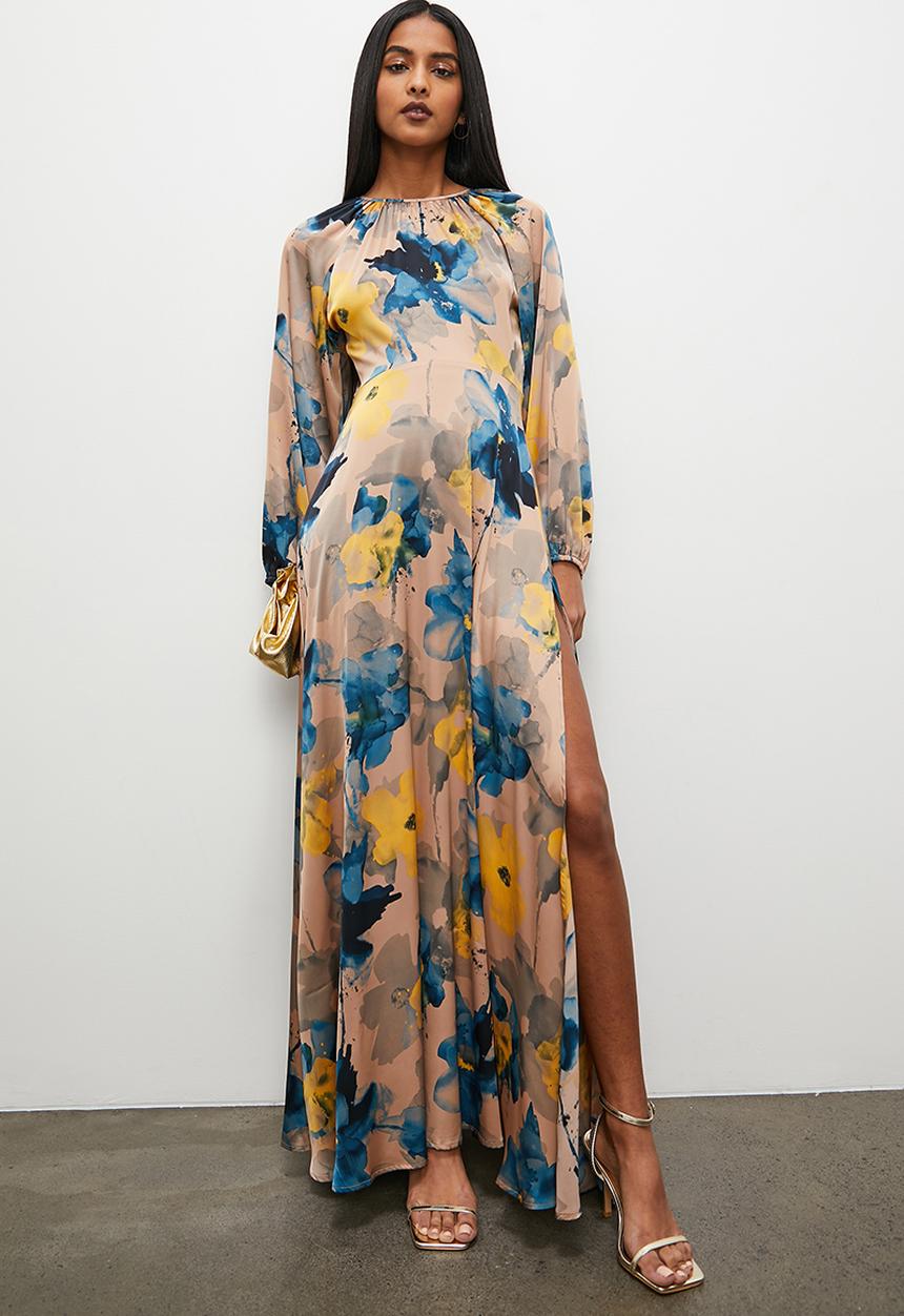 Superbalist - Satin balloon sleeve maxi dress - floral print 2