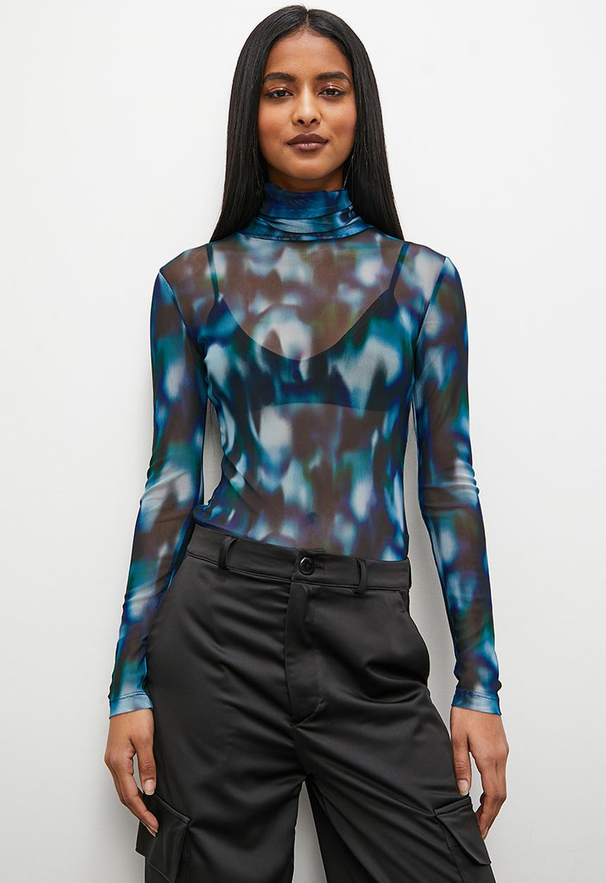 Superbalist - Funnel neck mesh top - zerba watercolour