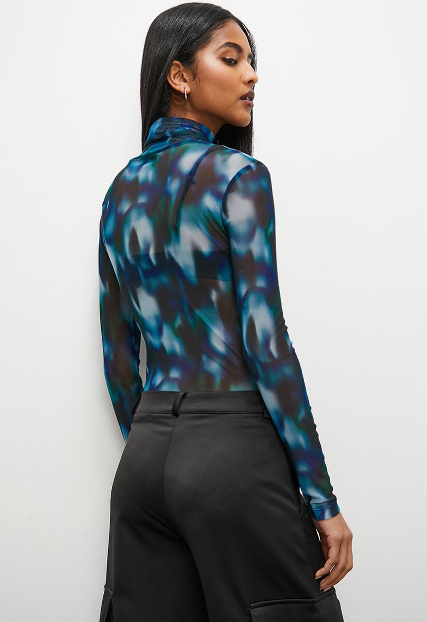Superbalist - Funnel neck mesh top - zerba watercolour