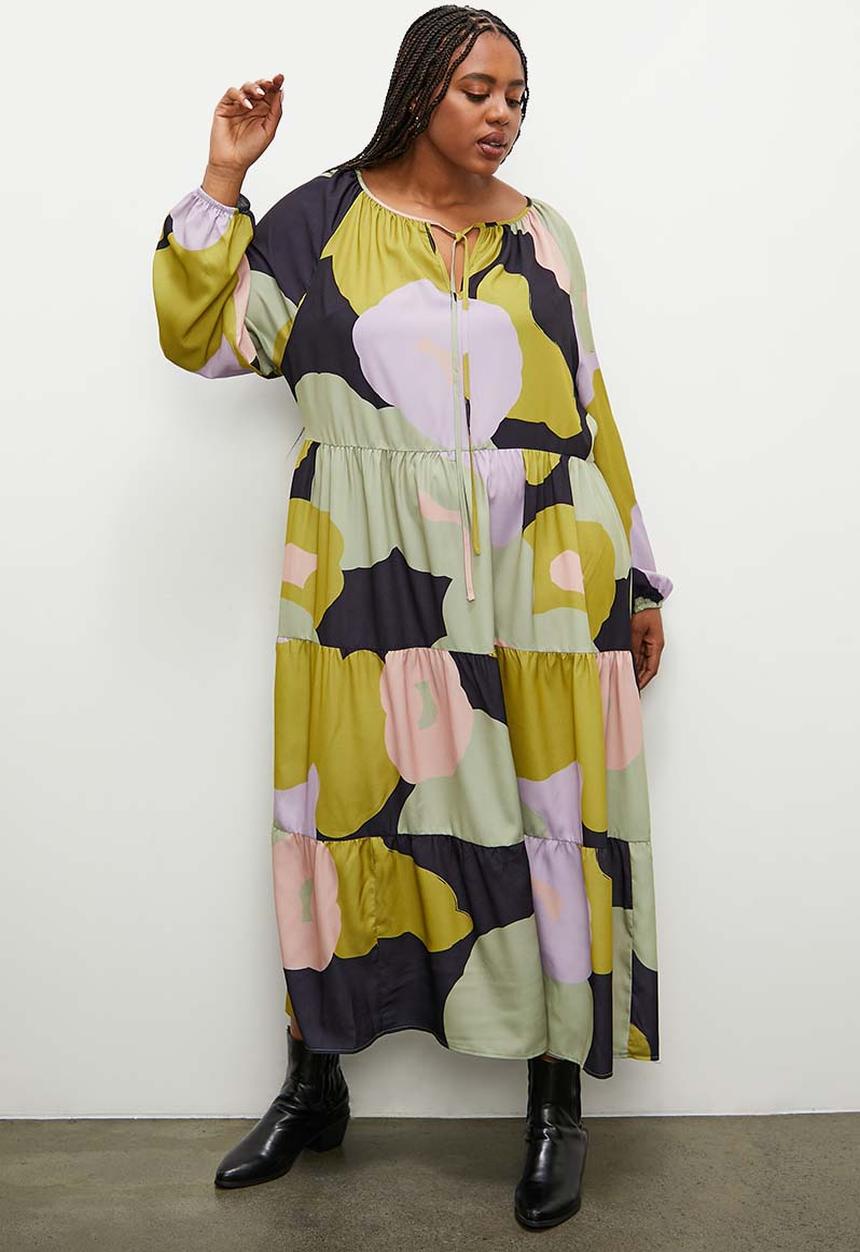 Superbalist - Tiered dress with ties - lime abstract floral