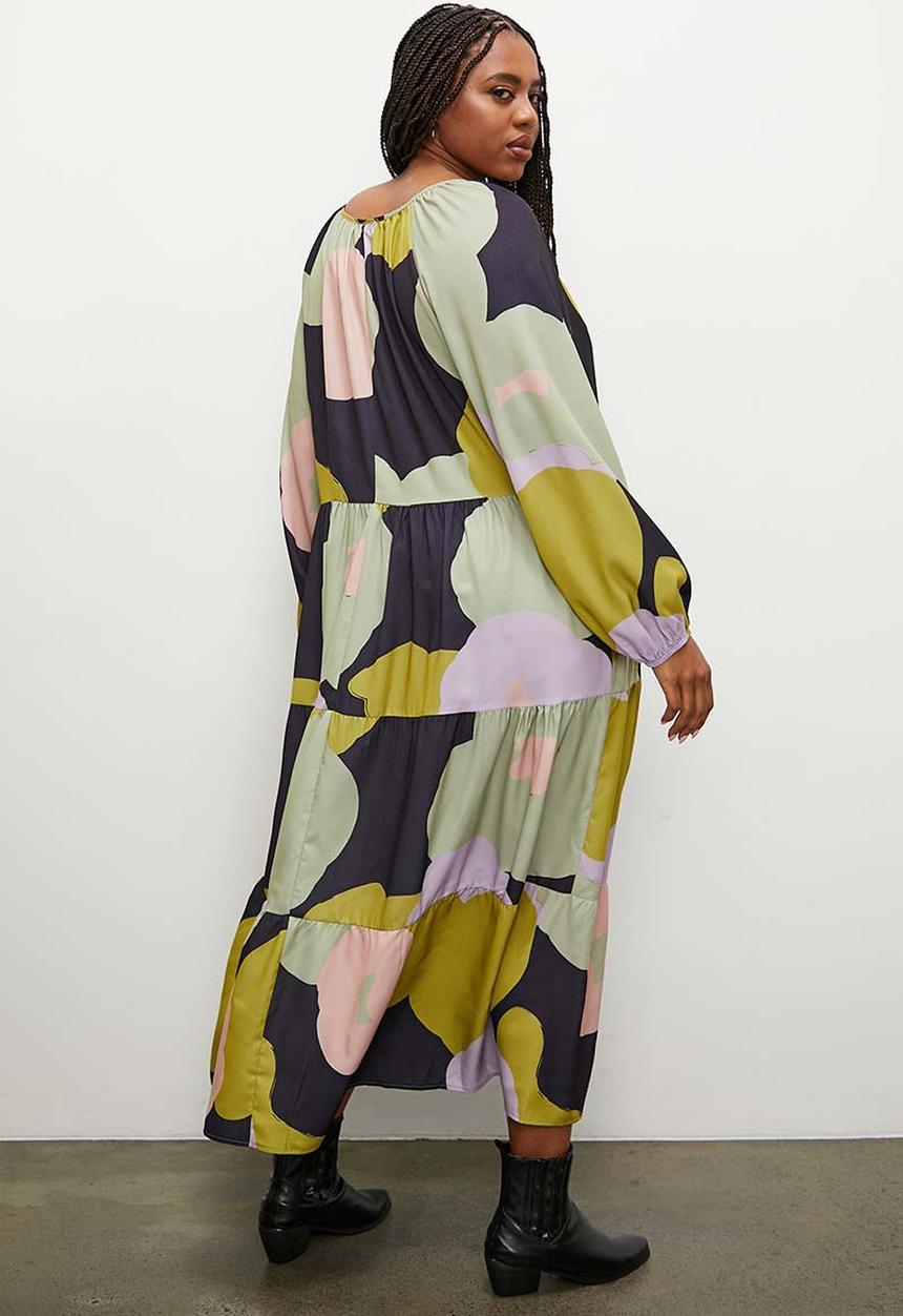 Superbalist - Tiered dress with ties - lime abstract floral