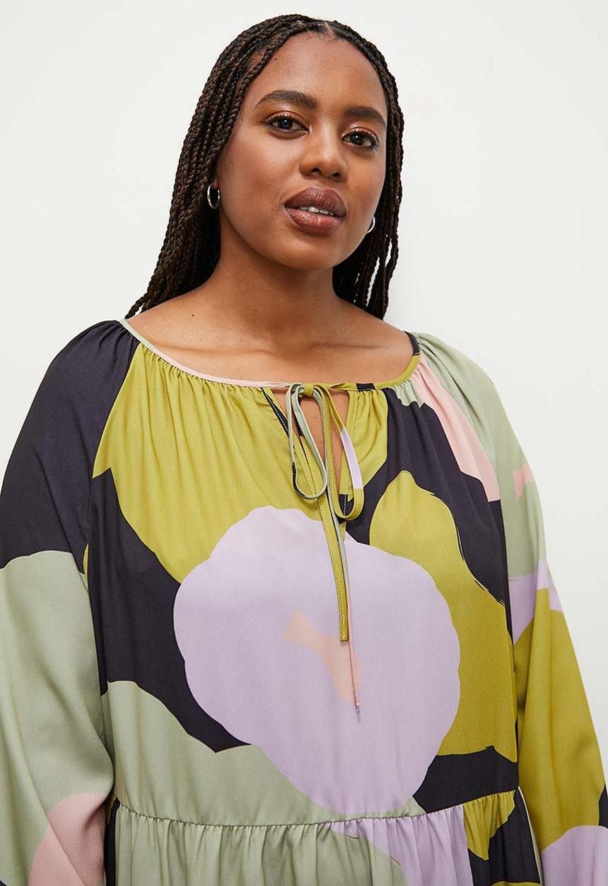Superbalist - Tiered dress with ties - lime abstract floral