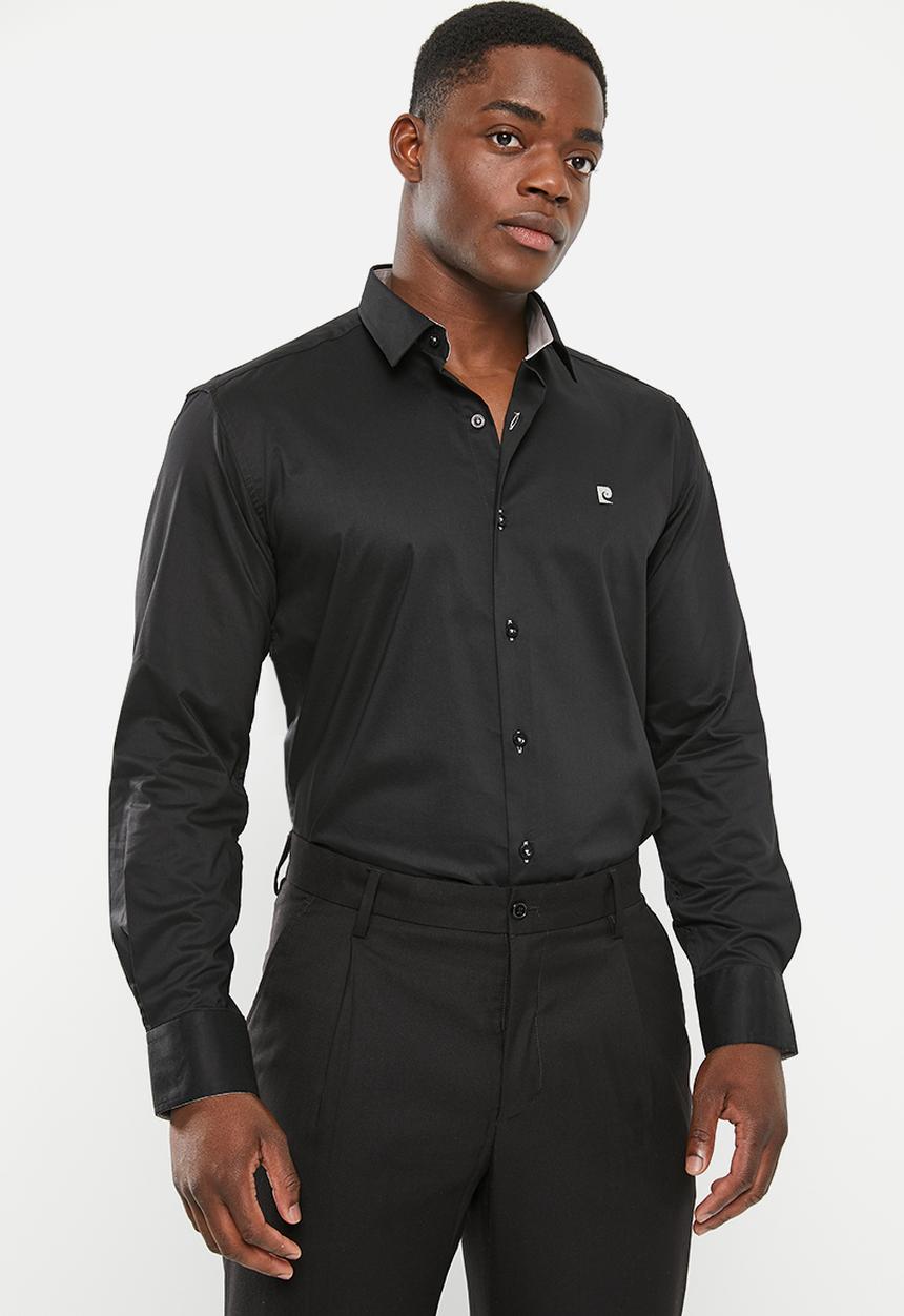 Pierre Cardin - Plain stretch classic collar formal shirt - black