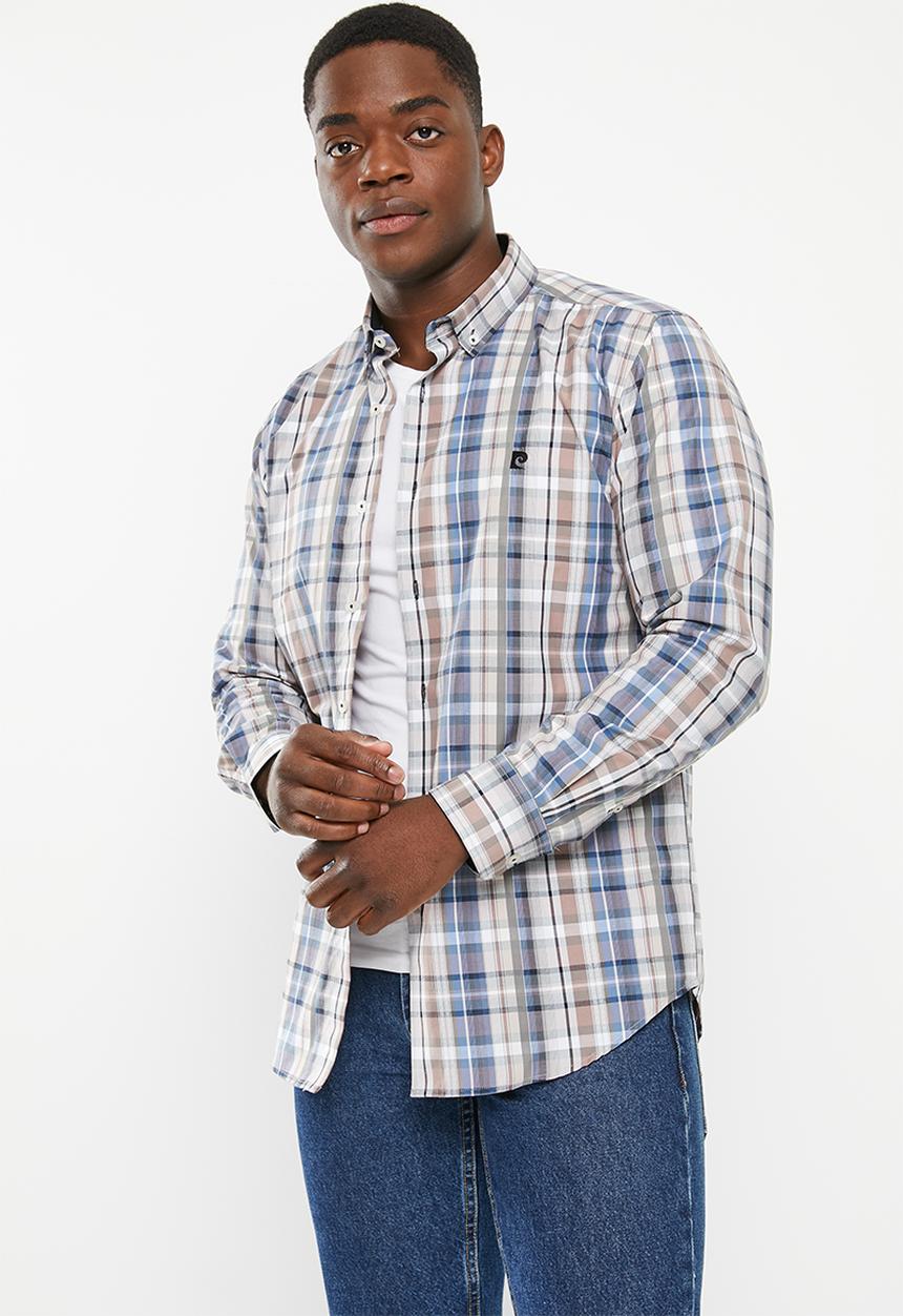 Pierre Cardin - Pc55 checked formal shirt - taupe