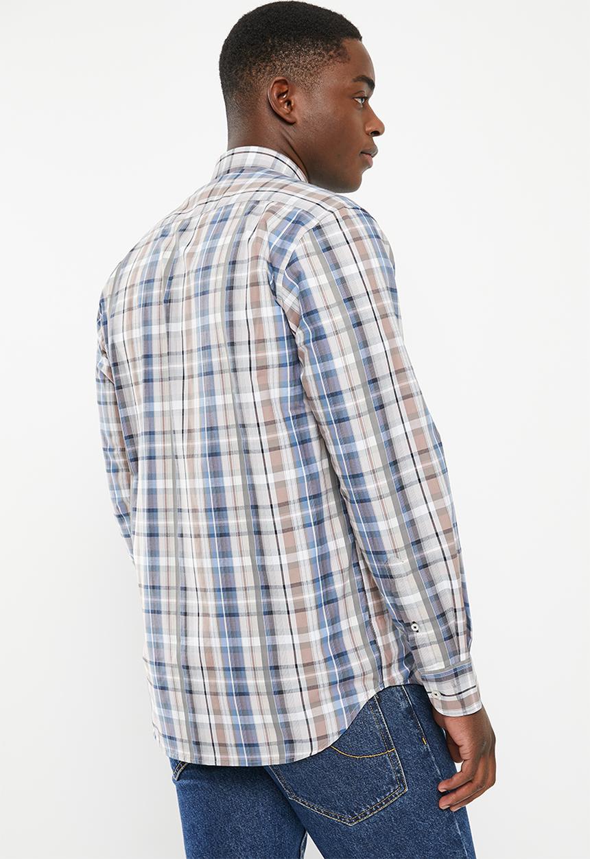 Pierre Cardin - Pc55 checked formal shirt - taupe