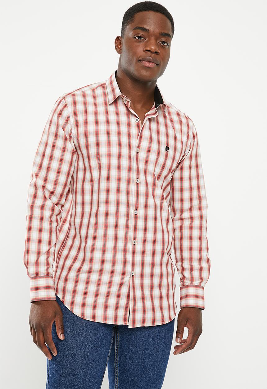 Pierre Cardin - Pc173 checked  formal shirt - khaki & red