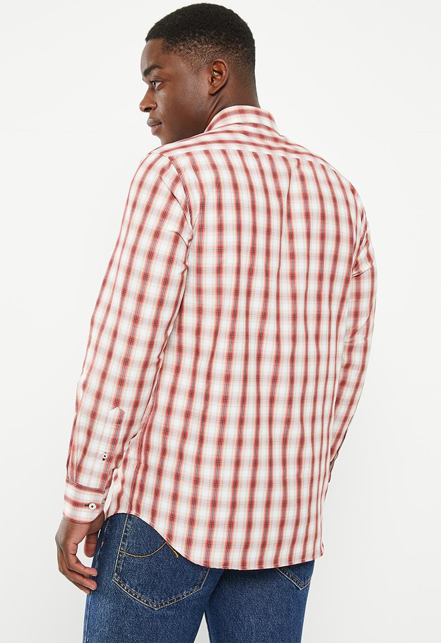 Pierre Cardin - Pc173 checked  formal shirt - khaki & red