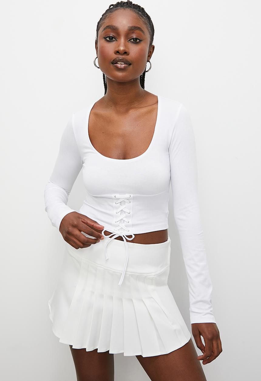 Blake - Scoop front tie tee - white