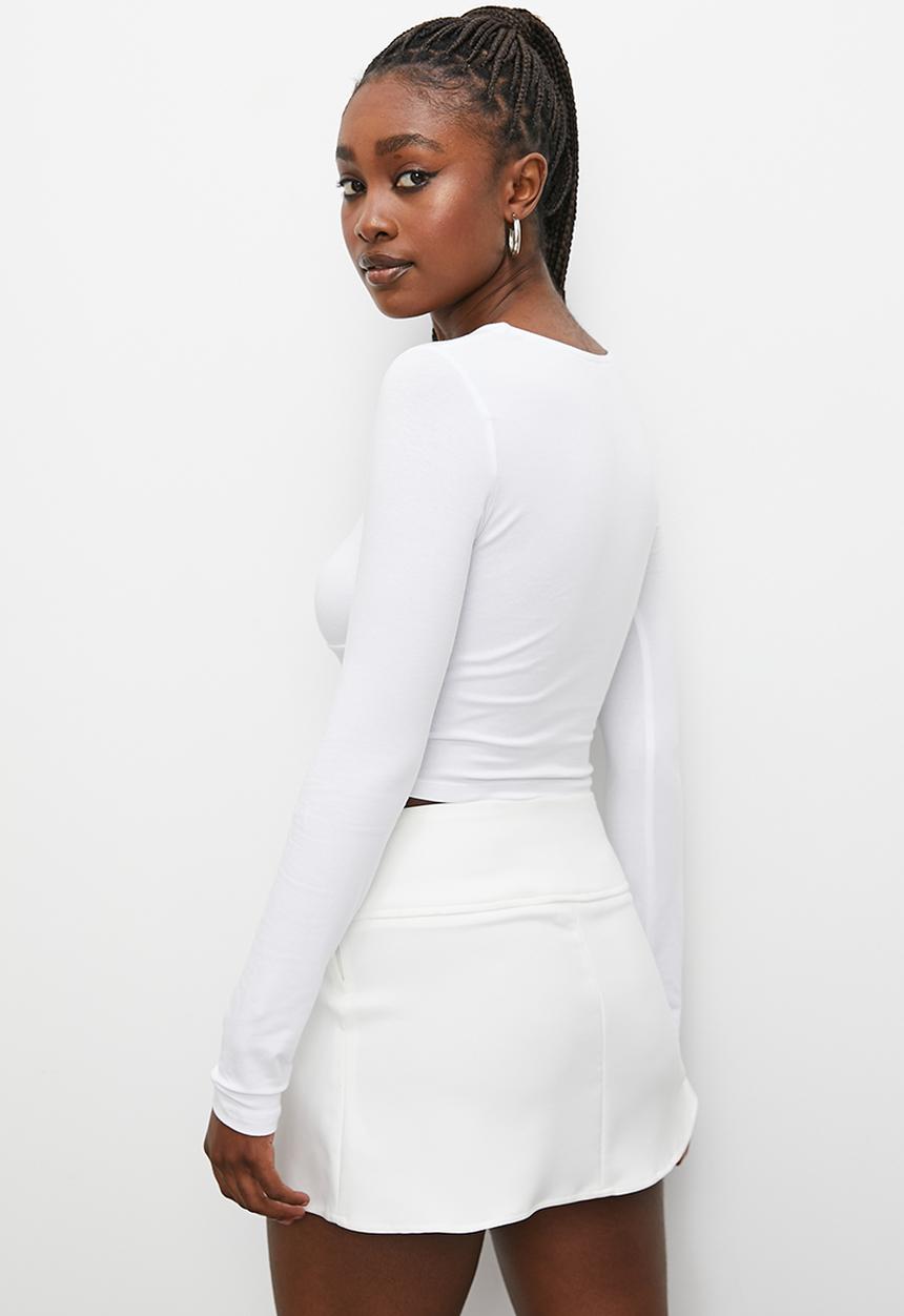 Blake - Scoop front tie tee - white