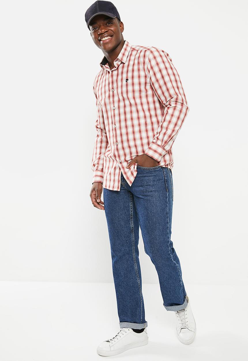 Pierre Cardin - Pc173 checked  formal shirt - khaki & red
