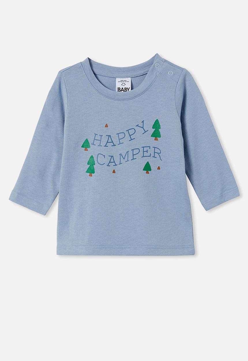 Cotton On - Jamie long sleeve tee - dusty blue/happy camper