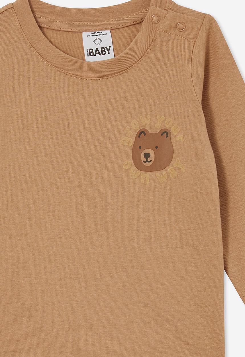 Cotton On - Jamie long sleeve tee - taupy brown/grow your own way