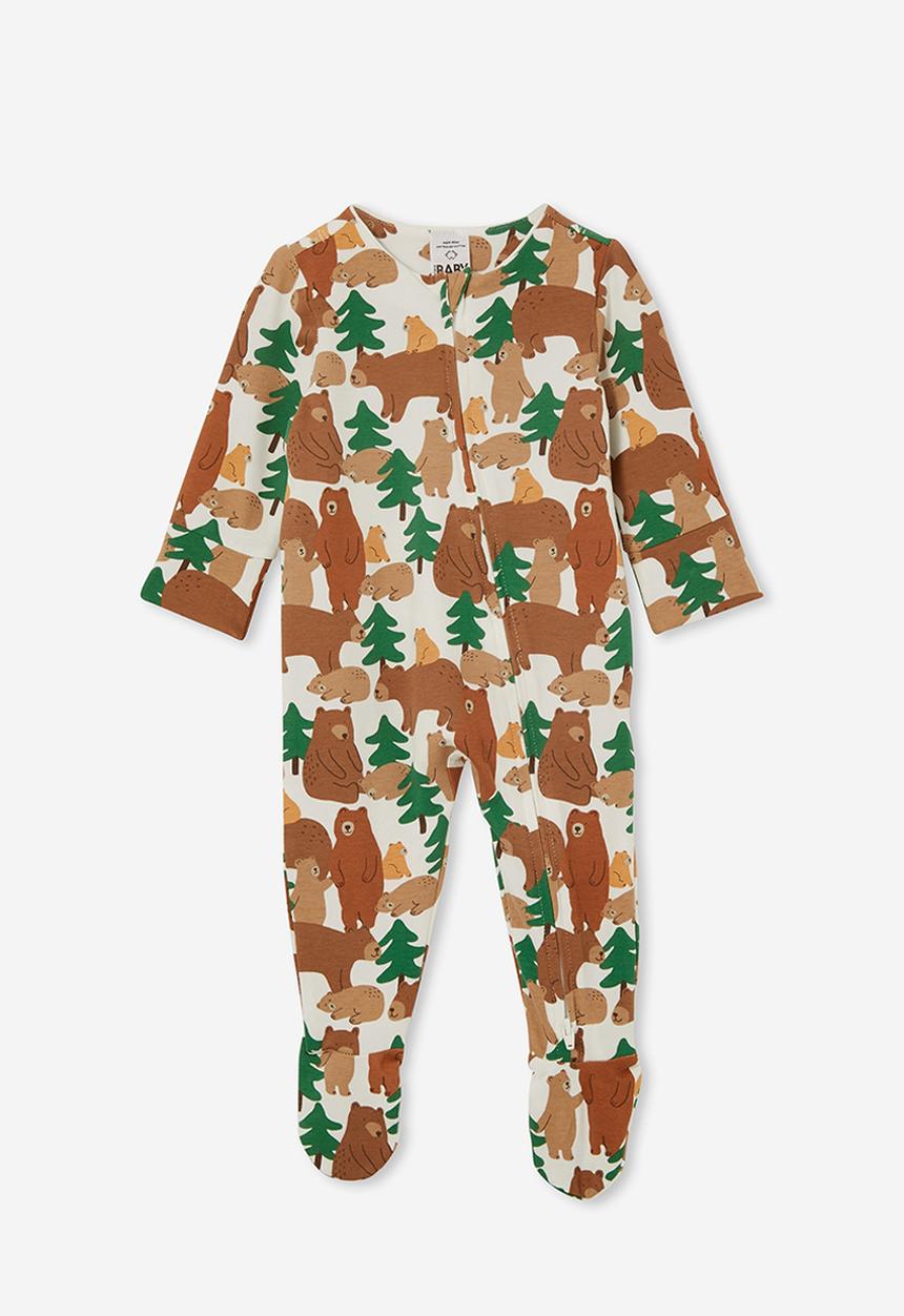 Cotton On - The long sleeve zip romper - vanilla/foresty bears