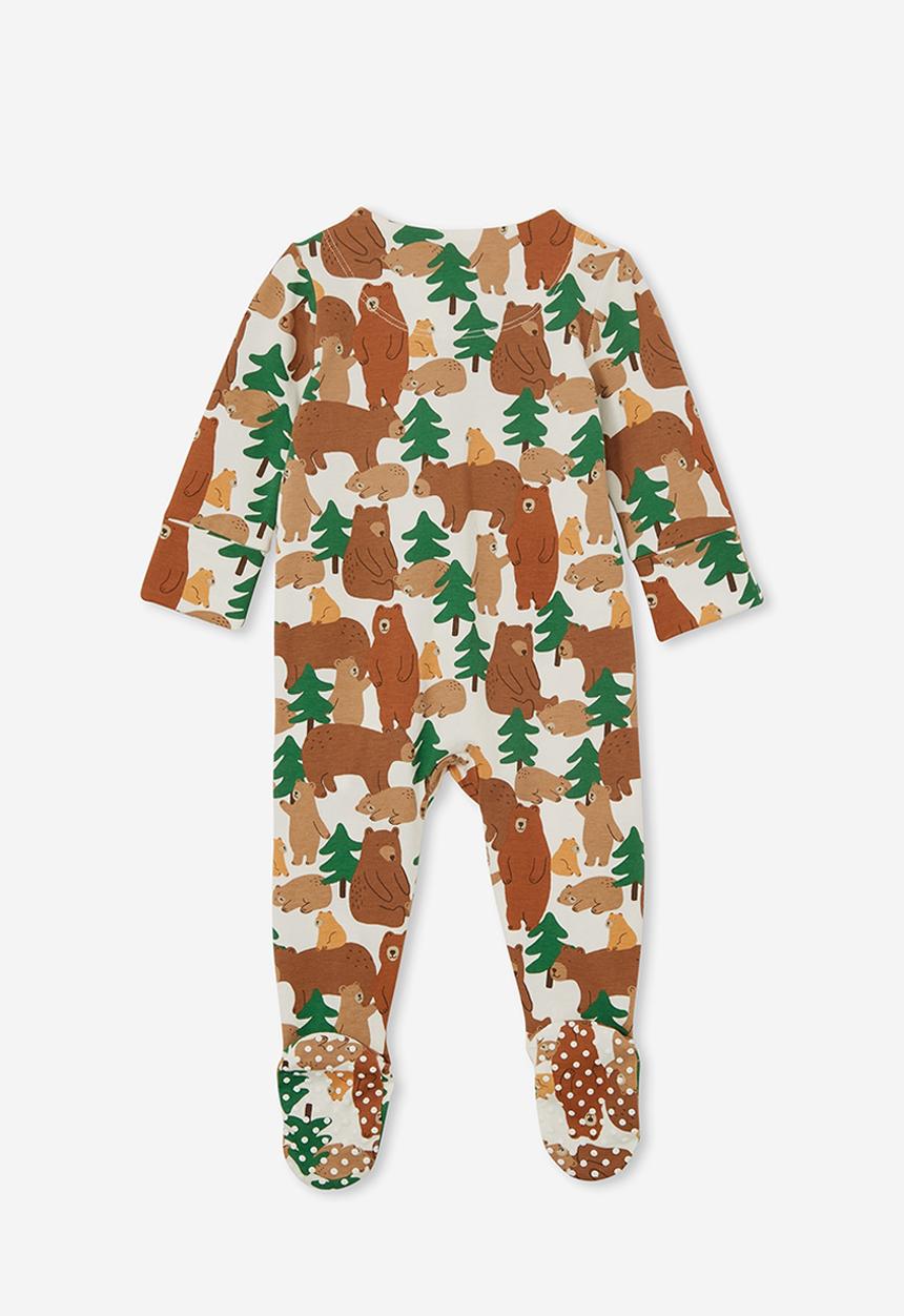 Cotton On - The long sleeve zip romper - vanilla/foresty bears