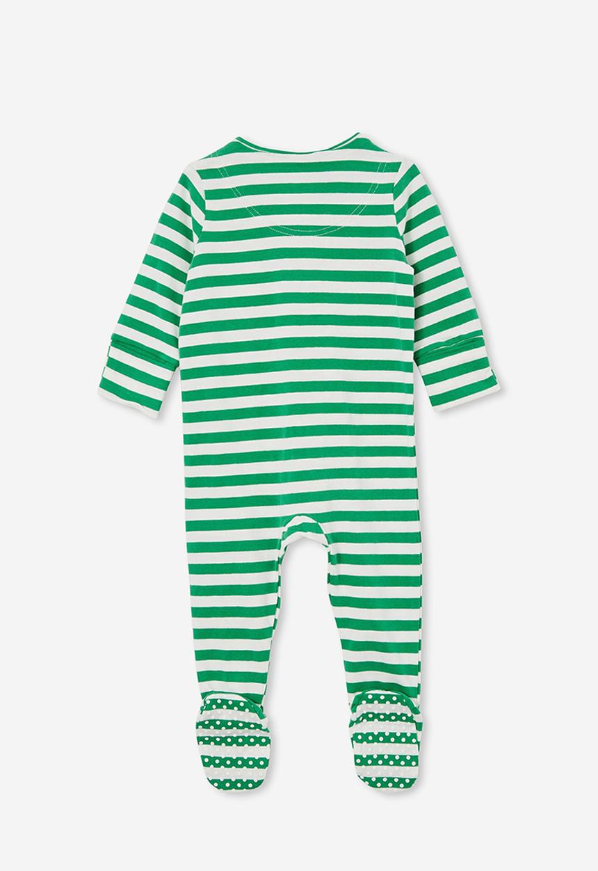 Cotton On - The long sleeve zip romper - stripe green splash/vanilla