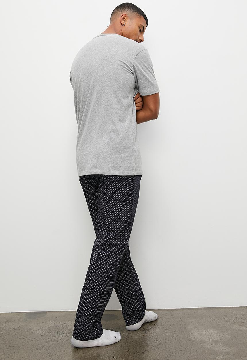 Superbalist - Henley tee & stripe woven sleep pant set - grey melange & black