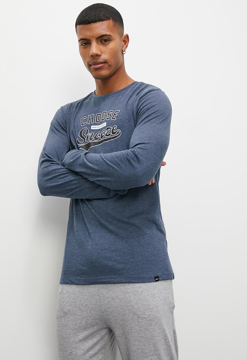 Superbalist - Graphic print long sleeve sleep tee - blue melange