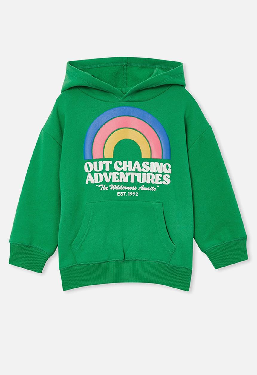 Cotton On - Emerson unisex slouch hoodie - green splash/out chasing adventures
