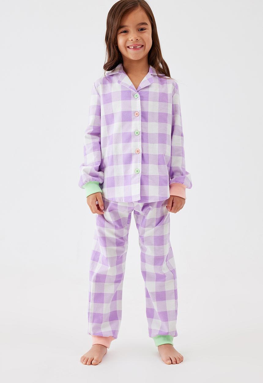 Cotton On - Angie long sleeve pyjama set - purple lilacs/gingham check