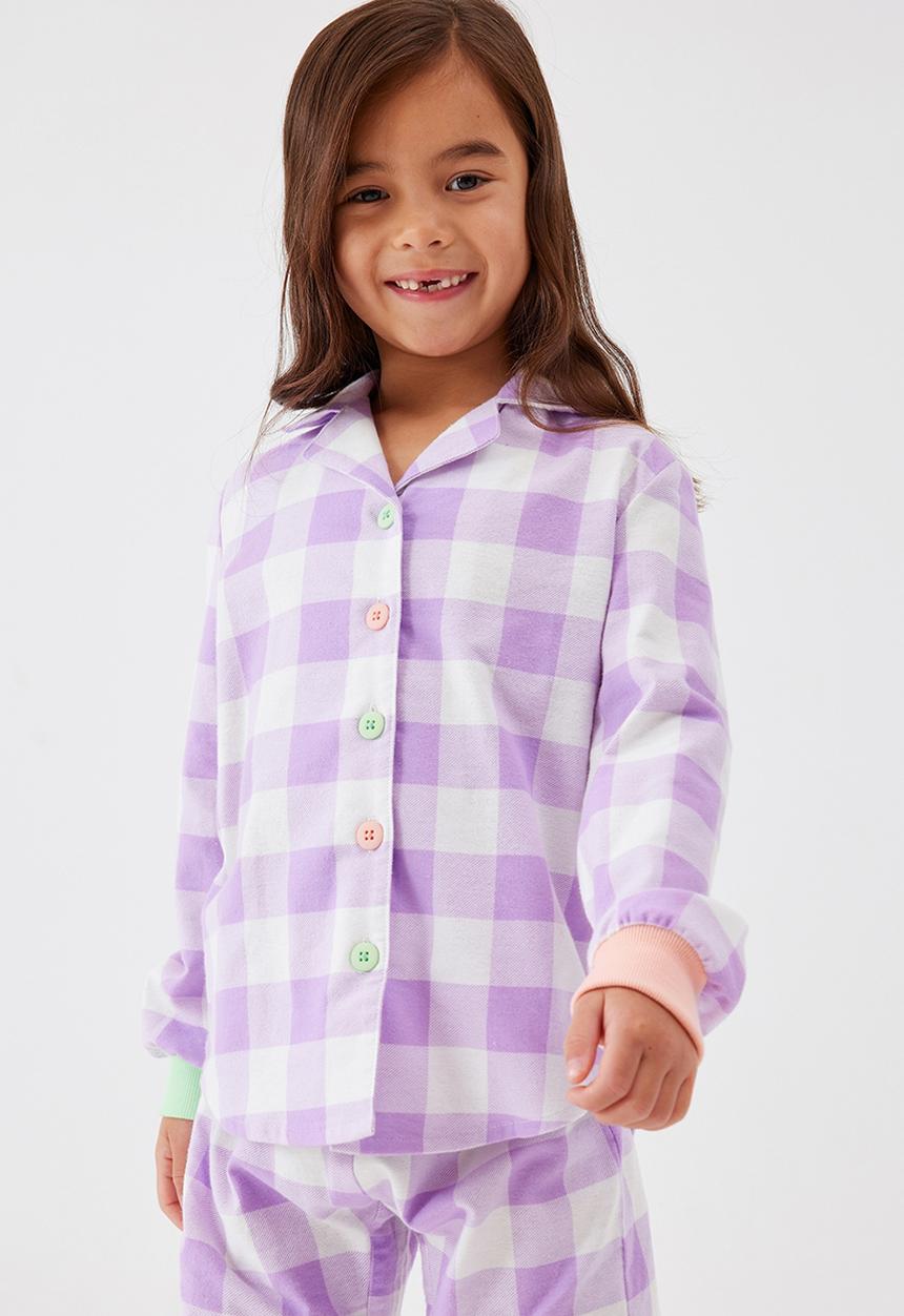 Cotton On - Angie long sleeve pyjama set - purple lilacs/gingham check