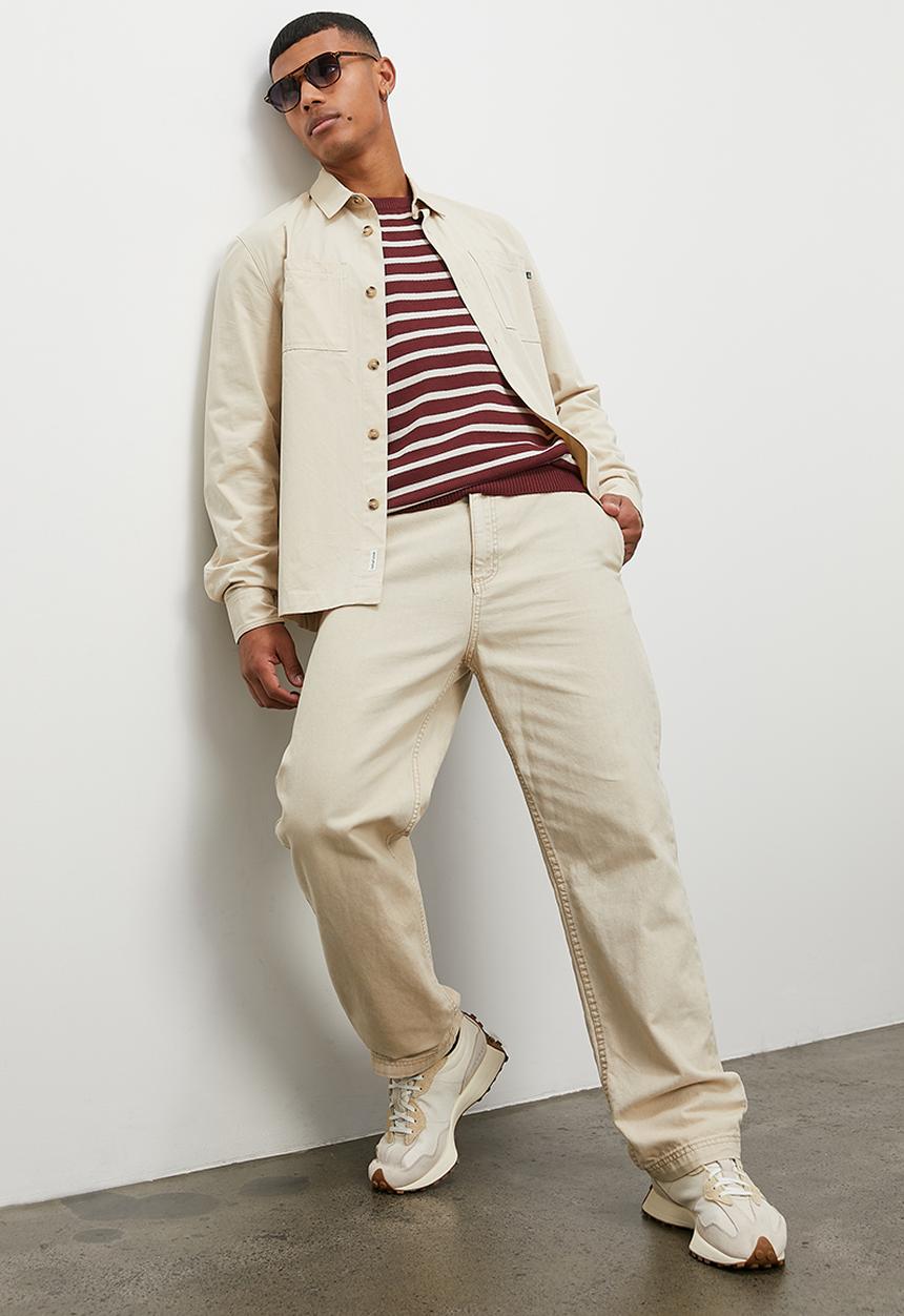 Superbalist - Slim fit long sleeve striped crew neck knit - burgundy & cream