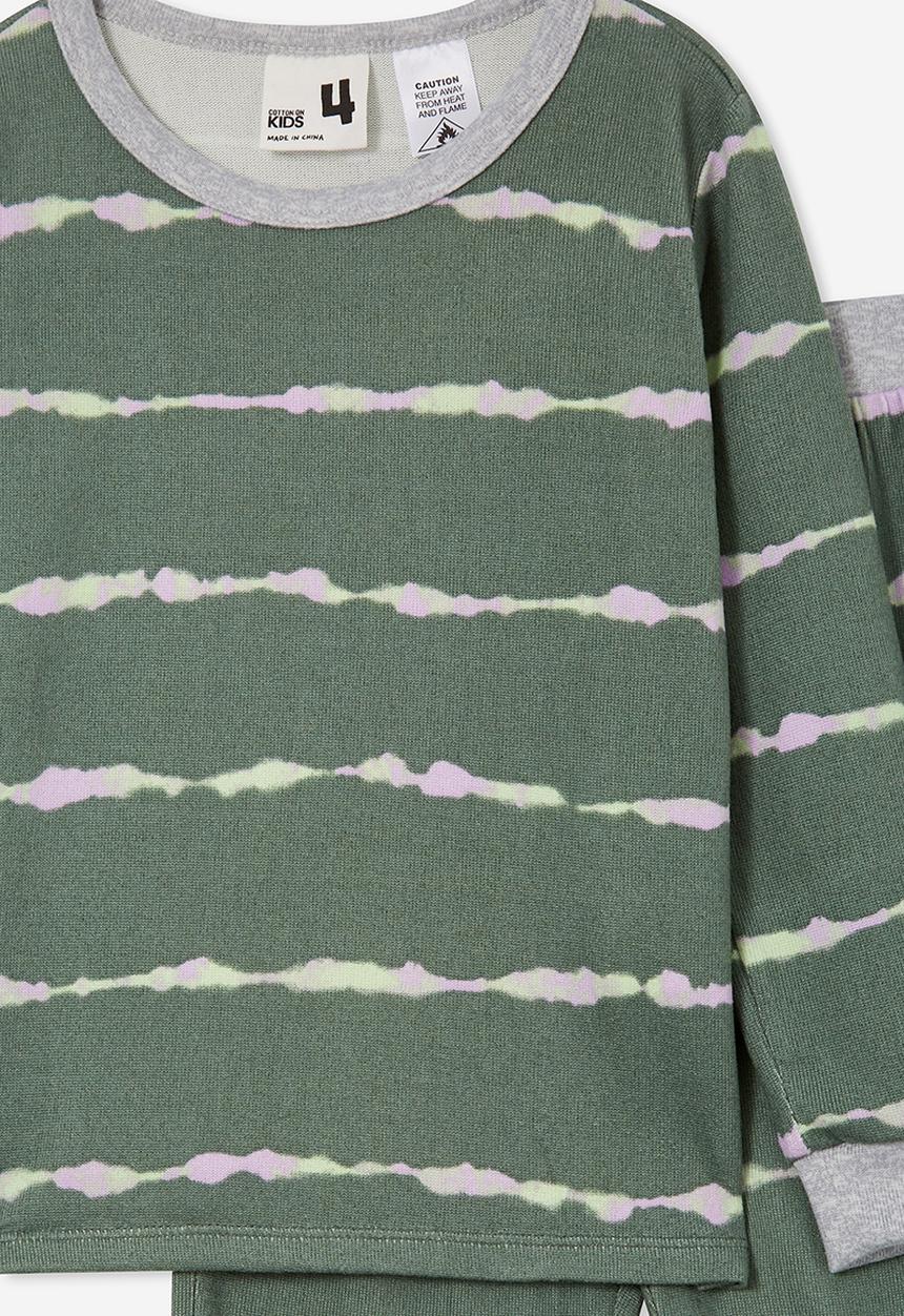 Cotton On - Cody long sleeve pyjama set - swag green/linear tie dye