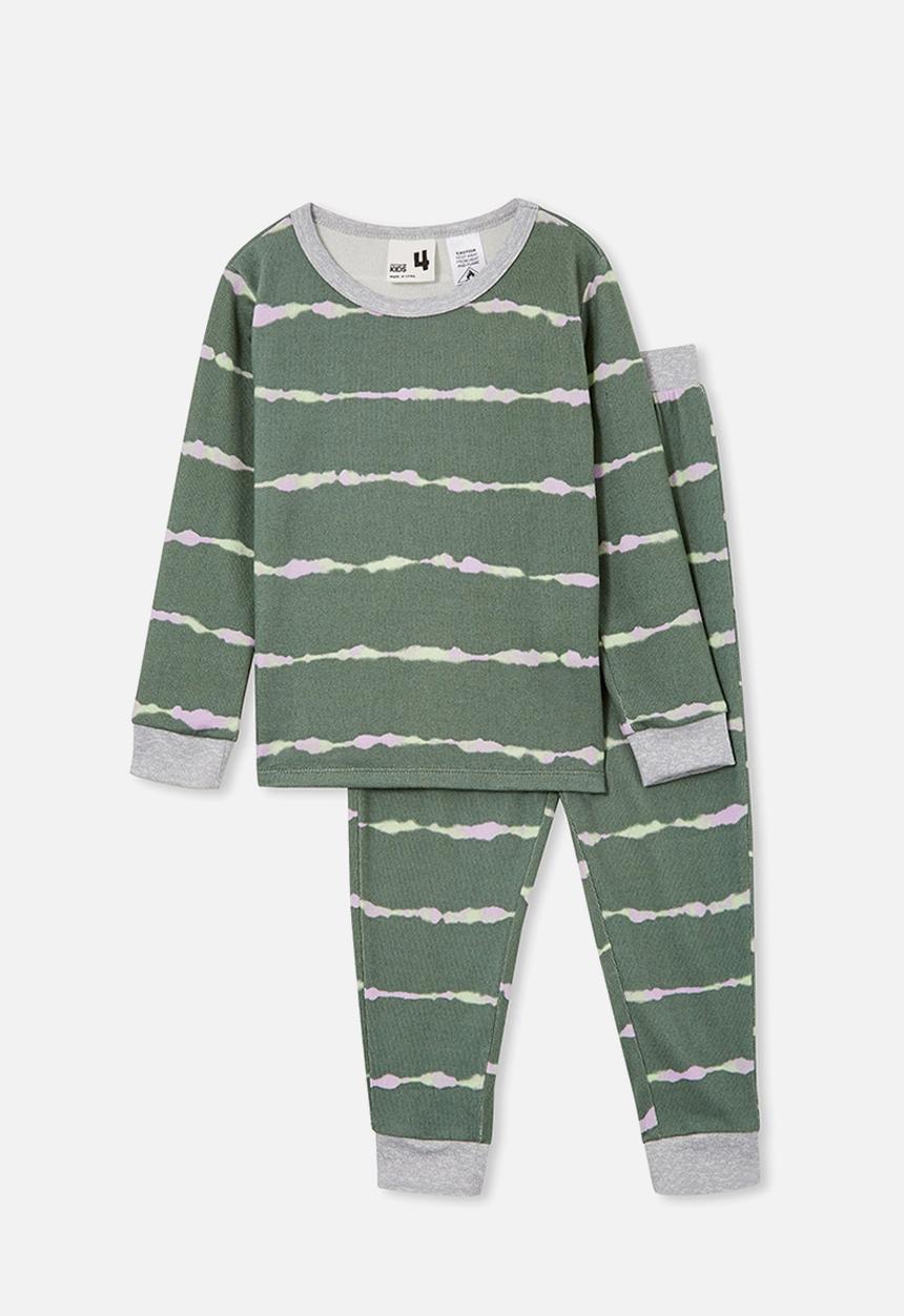 Cotton On - Cody long sleeve pyjama set - swag green/linear tie dye