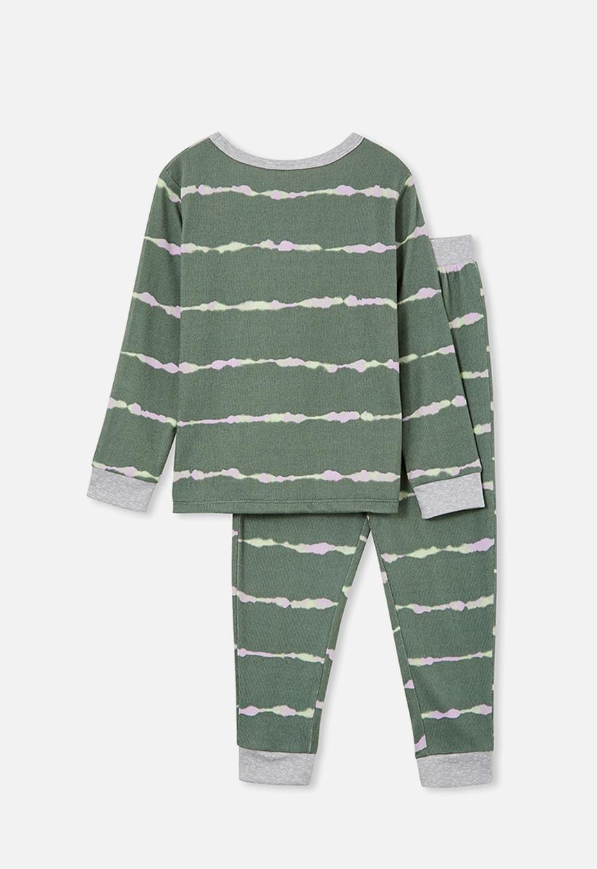 Cotton On - Cody long sleeve pyjama set - swag green/linear tie dye