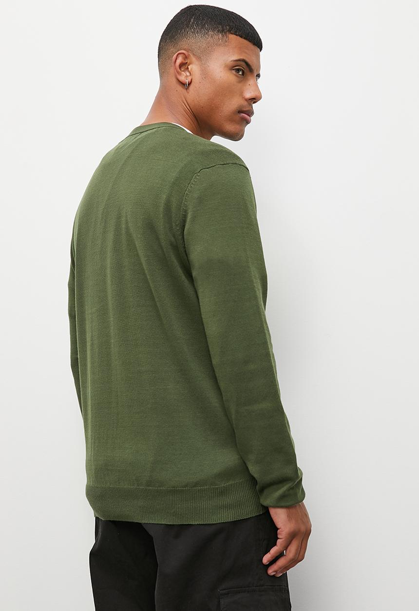 Superbalist - Slim fit long sleeve v-neck knit - fatigue