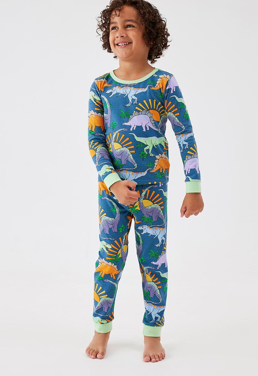 Cotton On - Orlando long sleeve pyjama set - petty blue/sunset dino