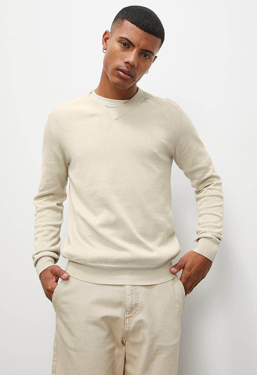 Superbalist - Slim fit long sleeve v-neck knit - oatmeal