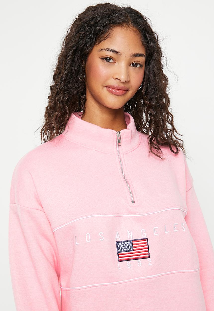 Daisy Street - 1/4 zip la sweater - pink