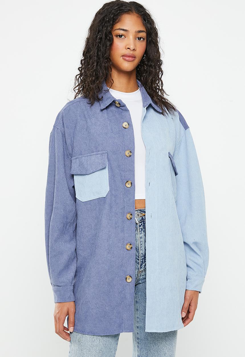 Daisy Street - Colour block cord shirt - blue