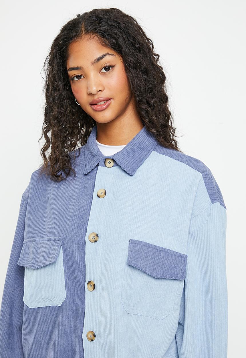 Daisy Street - Colour block cord shirt - blue