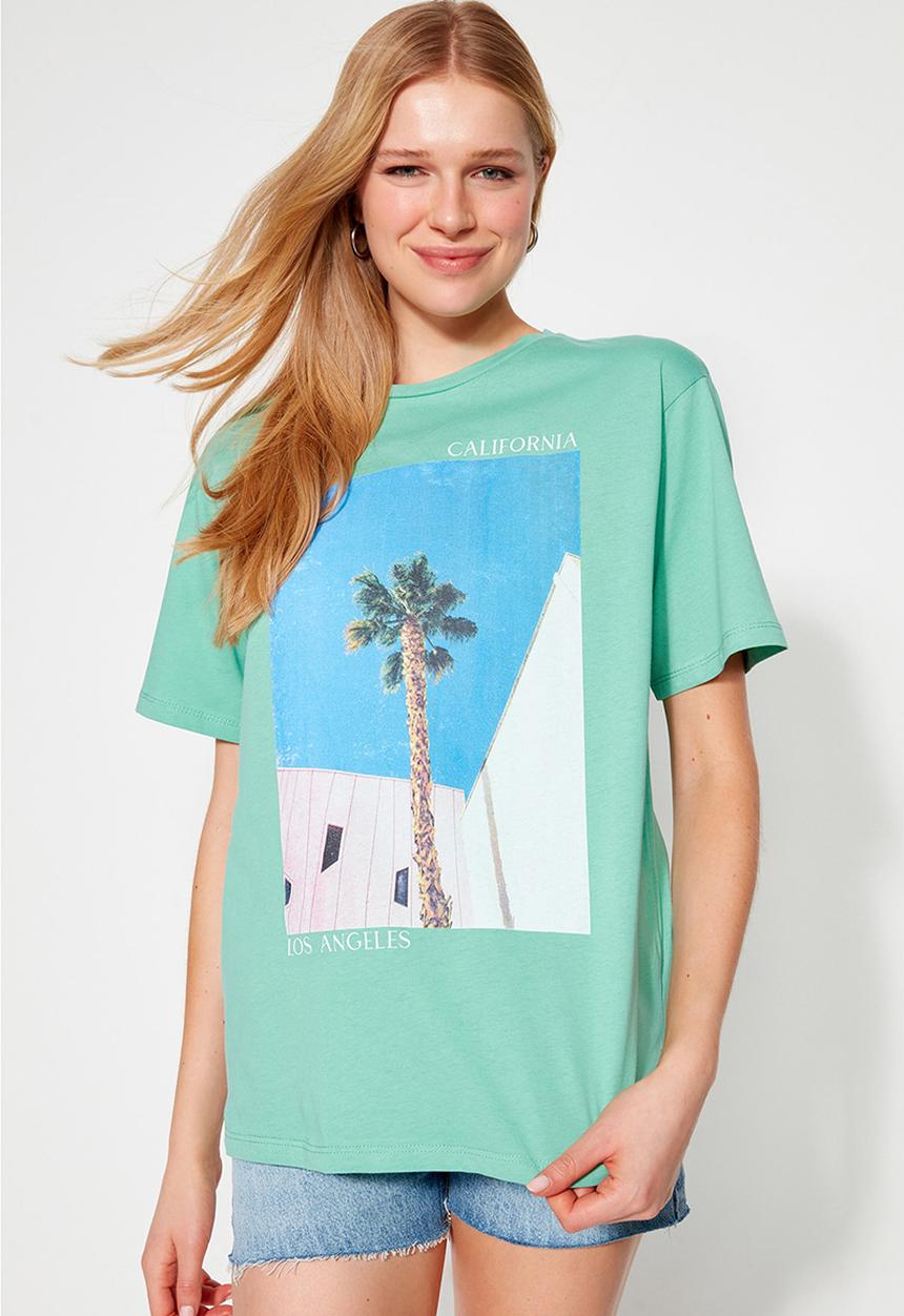 Trendyol - Graphic boyfriend T-shirt - mint