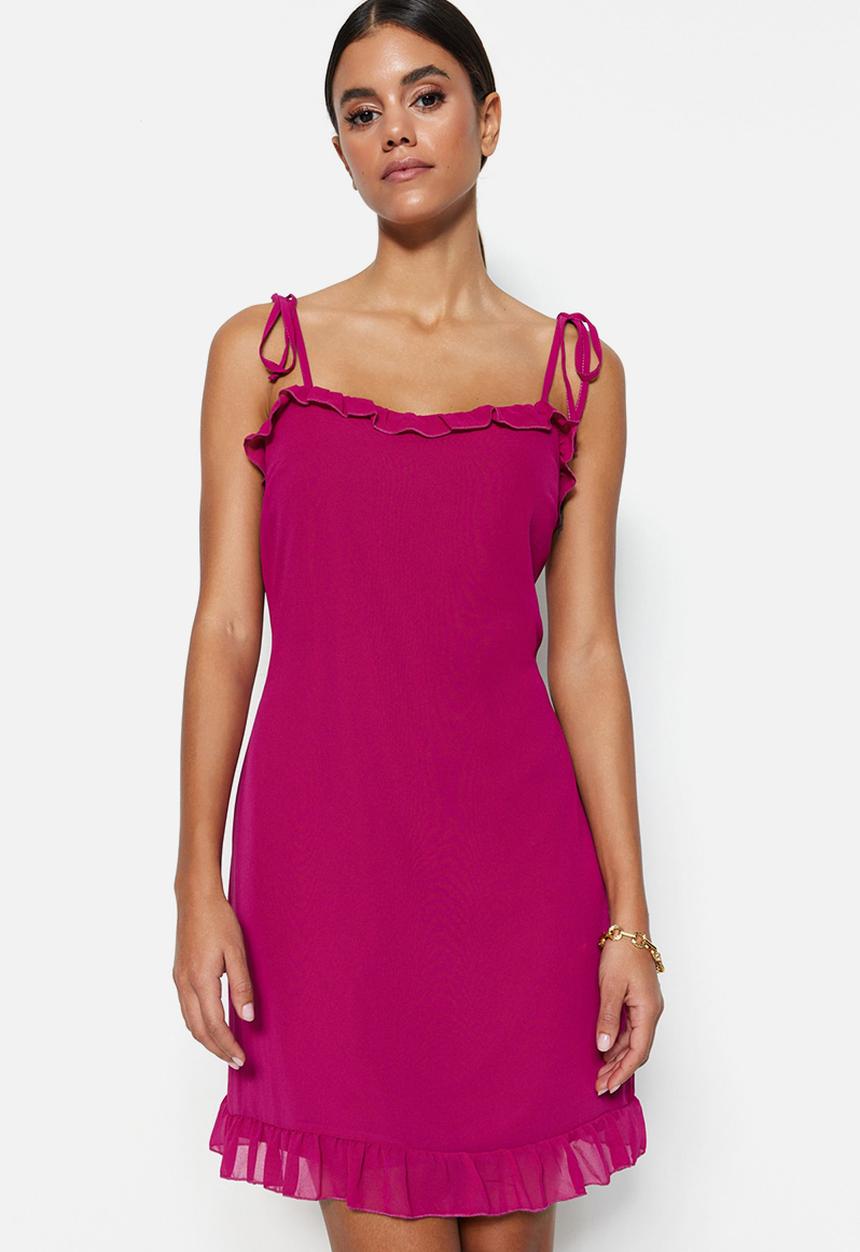 Trendyol - Ruffled trim A-line mini dress - plum