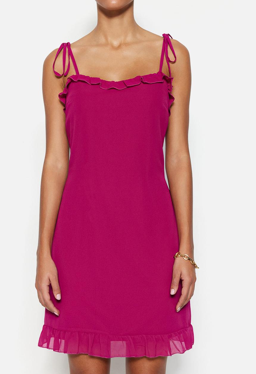 Trendyol - Ruffled trim A-line mini dress - plum
