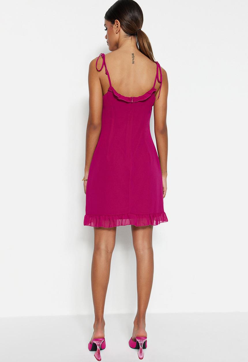 Trendyol - Ruffled trim A-line mini dress - plum