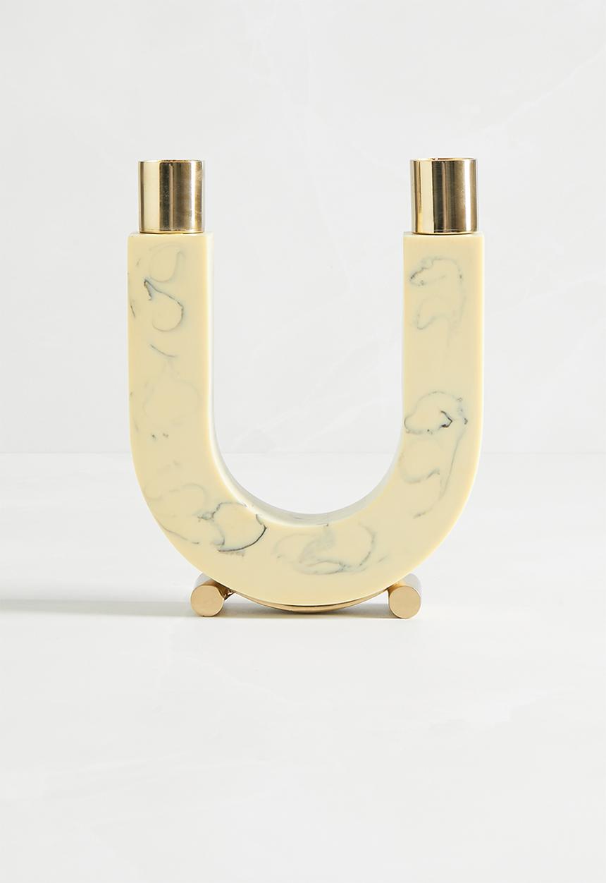 SF Collection - U-shaped resin candle holder - white & gold
