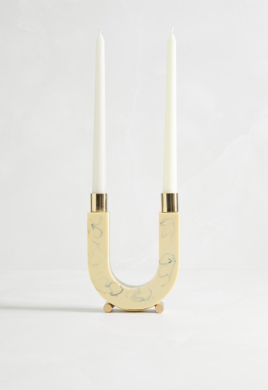 SF Collection - U-shaped resin candle holder - white & gold