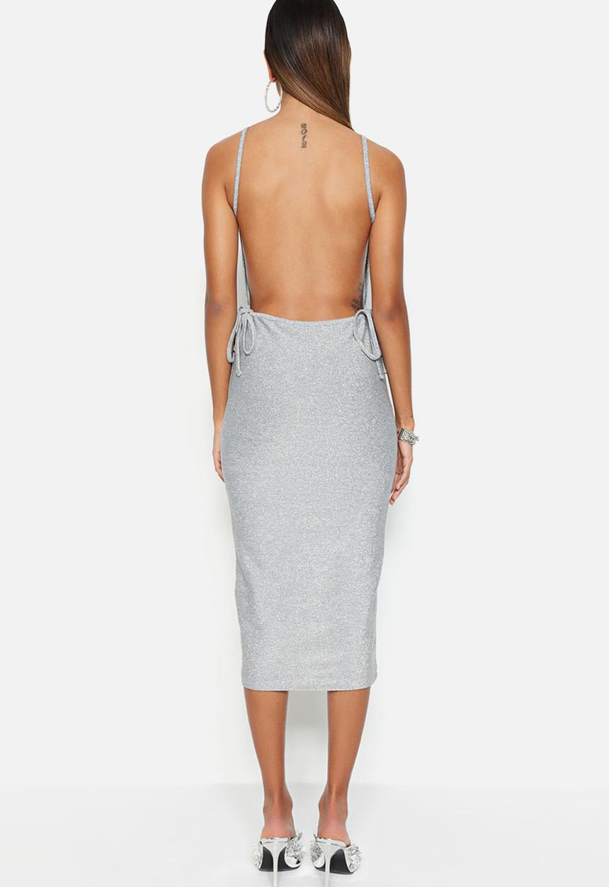 Trendyol - Backless bodycon midi dress - grey