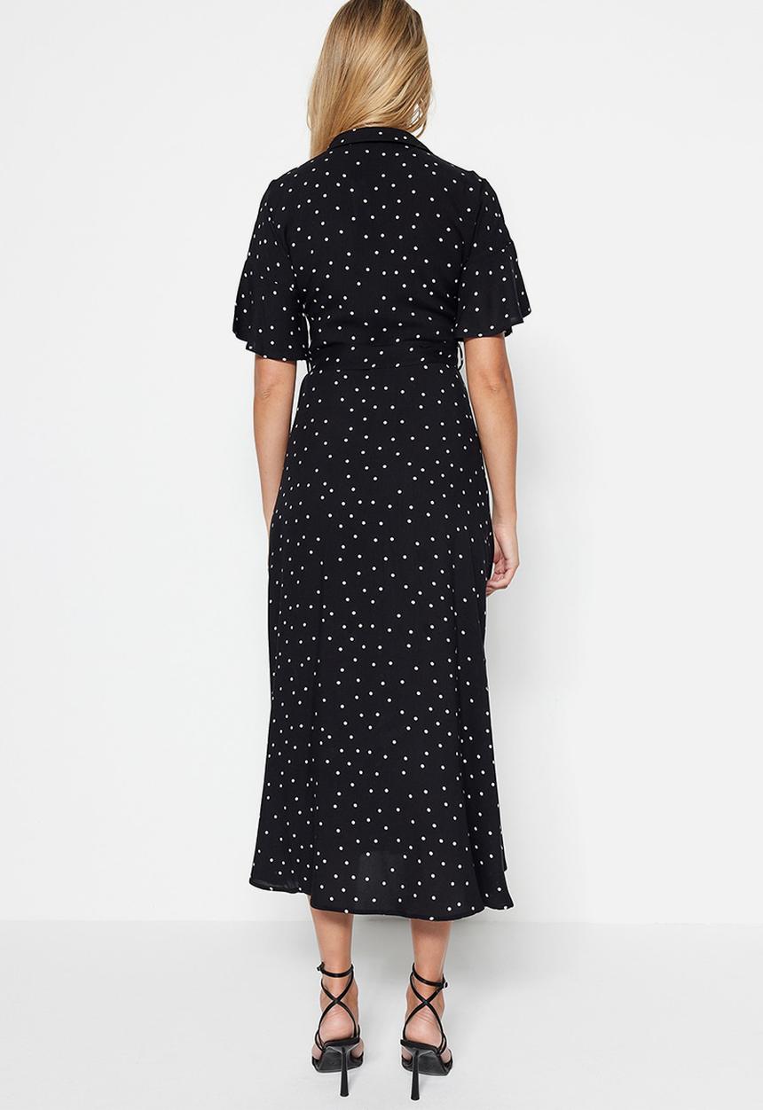 Trendyol - Polka dot midi shirt dress - black