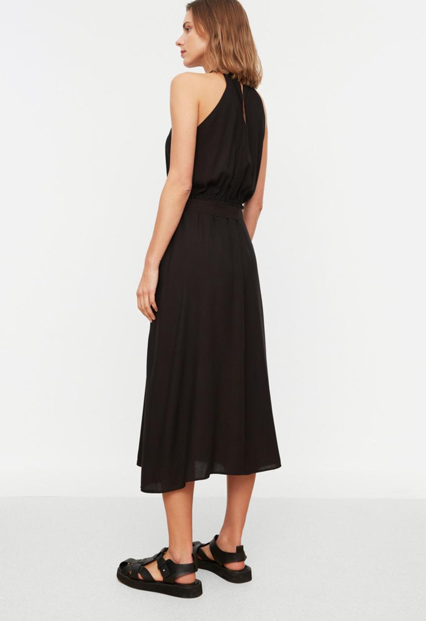 Trendyol - High-neck a-line midi dress - black